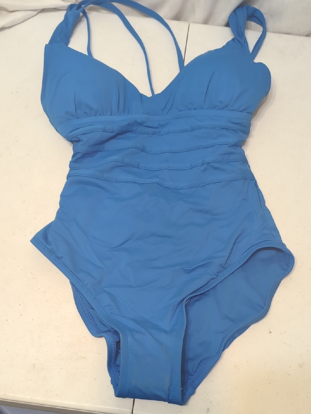 NWT La Blanca Tummy Control Blue One-Piece Ruched Swimsuit Size 4